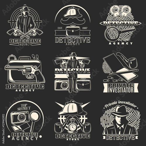 Detective Story Labels Set