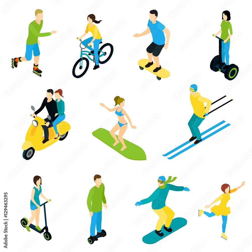 Fototapeta premium Isometric People Ride Set