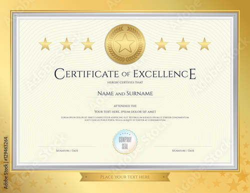 Elegant certificate template for excellence, achievement, apprec photo