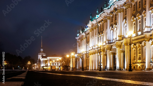 Hermitage on Palace square and admiralty at night