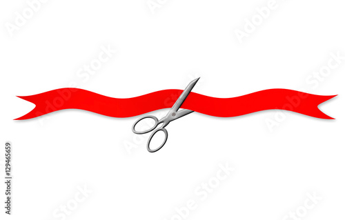 Scissors and red ribbon illustration.Isolated.