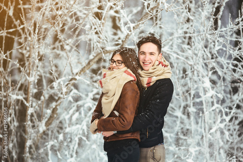 Happy couple in snow park © teksomolika