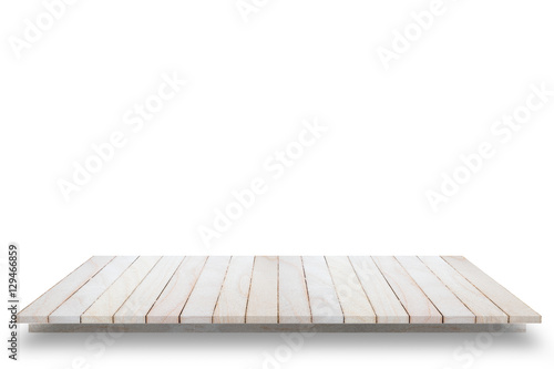 Empty top view of wooden table or counter (shelf) isolated on wh