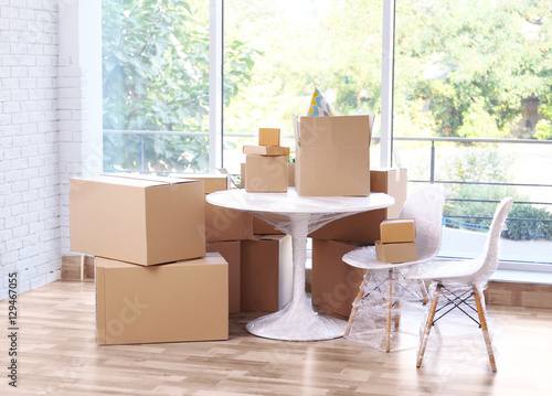 House moving concept. Boxes...