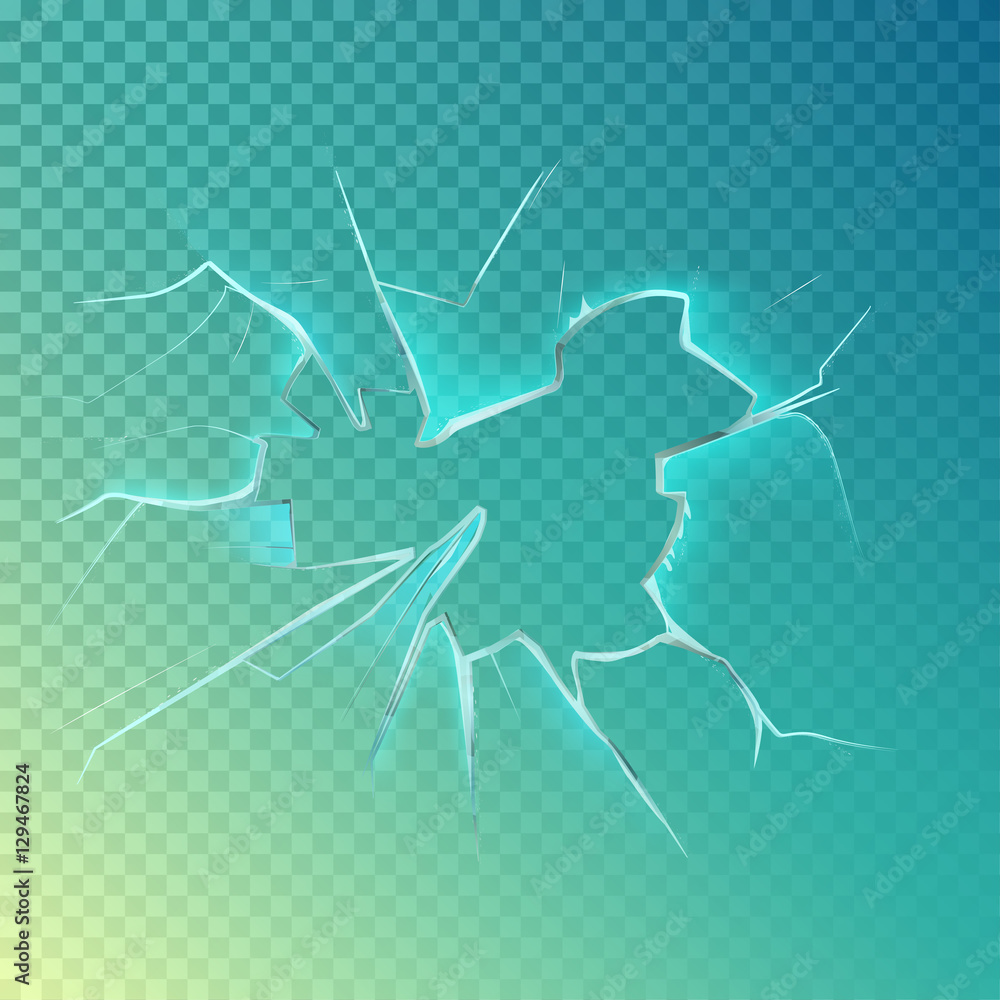 Hole with cracks on screen or glass, window Hole with cracks on screen or glass, window