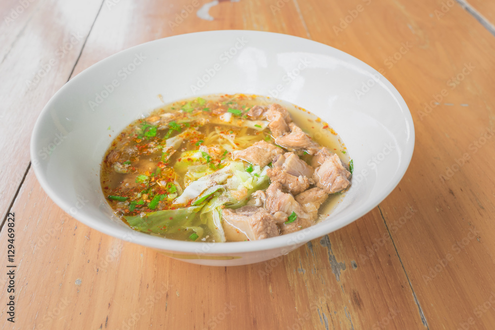 Close up thai spicy pork noodle Close up thai spicy pork noodle