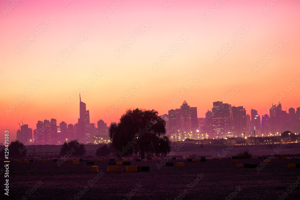 jumeirah lake towers sunset view from desert