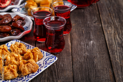 Oriental sweets with hibiscus tea.