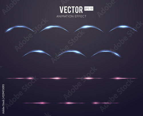 Realistic light effect lens flare animation frames set for games. Vector illustration