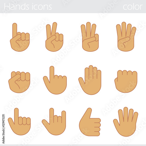 Hand gesture color icons set