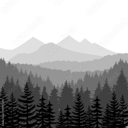 Pine forest and mountains vector backgrounds