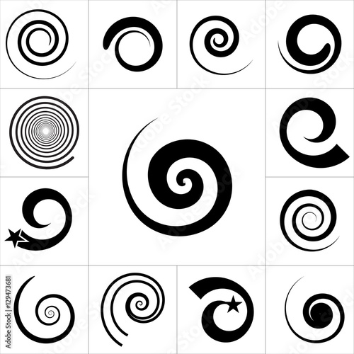 Collection of abstract spiral vector elements.