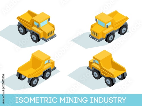 Isometric 3D mining industry icons set 4 image of mining equipment and vehicles isolated vector illustration