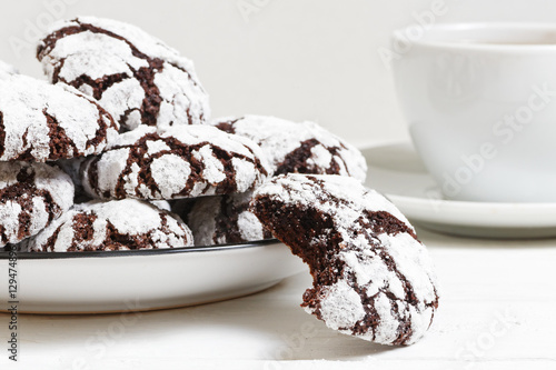 Homemade chocolate crinkles cookies powdered sugar