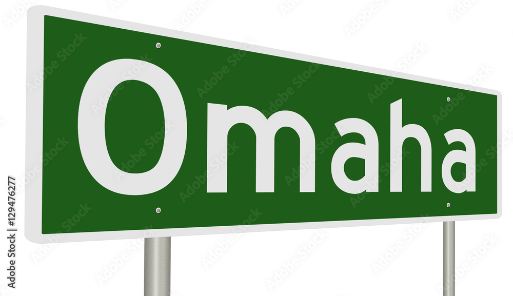 A 3d rendering of a green highway sign for Omaha, Nebraska A 3d rendering of a green highway sign for Omaha, Nebraska