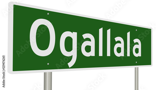 A 3d rendering of a green highway sign for Ogallala, Nebraska photo