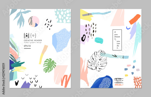 Collection of trendy creative cards with different shapes and textures. Vector