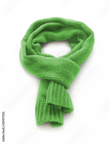 Green warm scarf on a white background