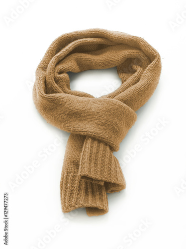 Brown warm scarf on a white background