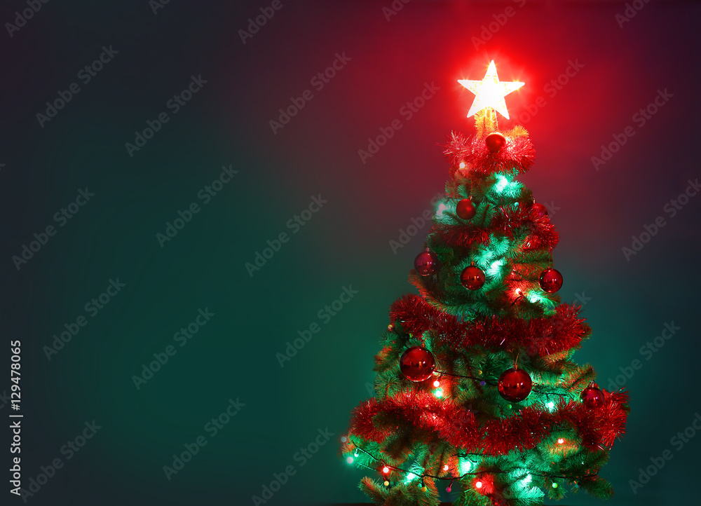 Decorated Christmas tree.Merry Decorated Christmas tree.Merry