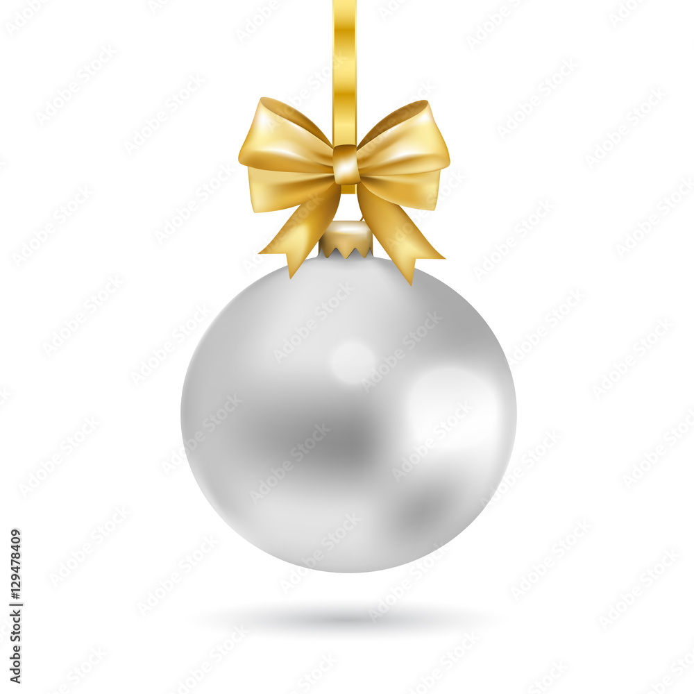 Silver Christmas ball with bow isolated on white background. Vector illustration. Silver Christmas ball with bow isolated on white background. Vector illustration.