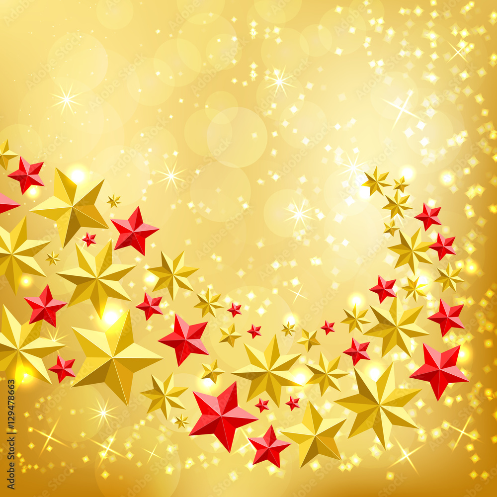 Christmas lights, gold and red stars background. Vector illustration. Christmas lights, gold and red stars background. Vector illustration.