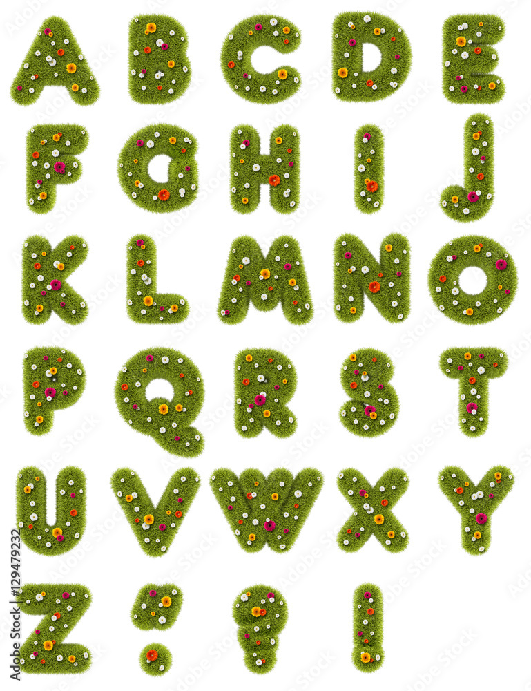 Naklejka premium Alphabet of grass and flowers