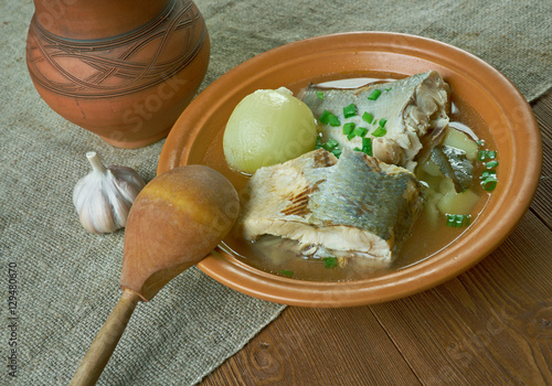 Siberian fish soup of omul photo