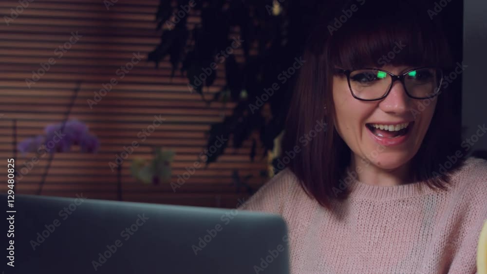 4K Corporate Shot of a Business Woman Working on Computer Taking Happy Banana 4K Corporate Shot of a Business Woman Working on Computer Taking Happy Banana