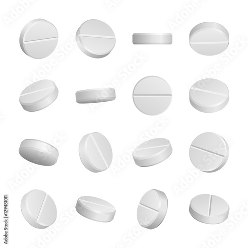 Realistic medical pills isolated on white background.