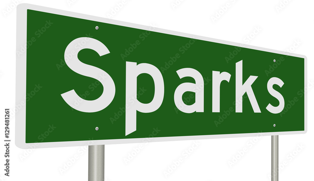 A 3d rendering of a green highway sign for Sparks, Nevada A 3d rendering of a green highway sign for Sparks, Nevada