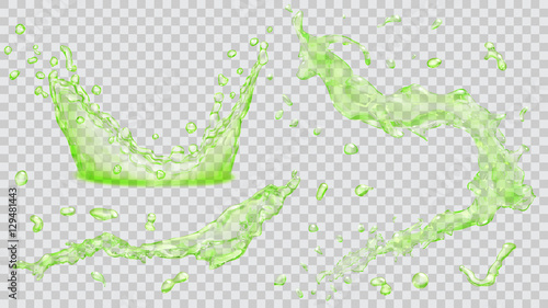 Water splashes, water drops and crown from splash of water. Transparency only in vector file