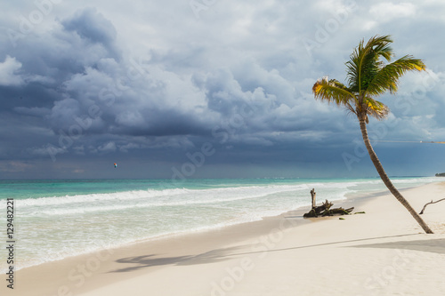 Beautiful beach. Storm sky over the sea Tulum, Mexico, Carribean © Irina