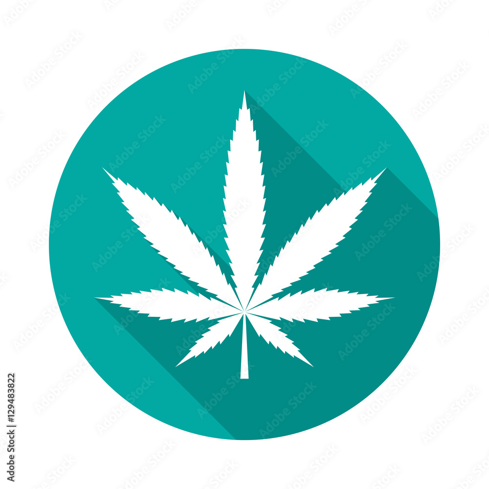 Cannabis leaf icon with long shadow. Flat design style. Round icon. Marijuana silhouette. Simple circle icon. Modern flat icon in stylish colors. Web site page and mobile app design vector element. Cannabis leaf icon with long shadow. Flat design style. Round icon. Marijuana silhouette. Simple circle icon. Modern flat icon in stylish colors. Web site page and mobile app design vector element.