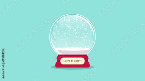snowglobe animation with falling snow on a blue background loop 