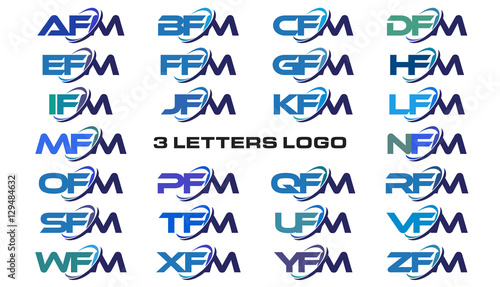 3 letters modern generic swoosh logo AFM, BFM, CFM, DFM, EFM, FFM, GFM, HFM, IFM, JFM, KFM, LFM, MFM, NFM, OFM, PFM, QFM, RFM, SFM, TFM, UFM, VFM, WFM, XFM, YFM, ZFM
