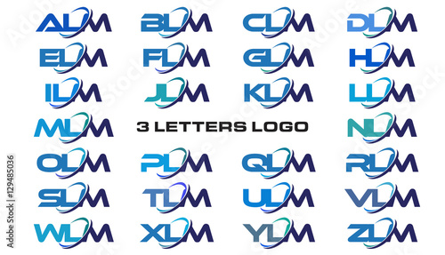 3 letters modern generic swoosh logo ALM, BLM, CLM, DLM, ELM, FLM, GLM, HLM, ILM, JLM, KLM, LLM, MLM, NLM, OLM, PLM, QLM, RLM, SLM, TLM, ULM, VLM, WLM, XLM, YLM, ZLM