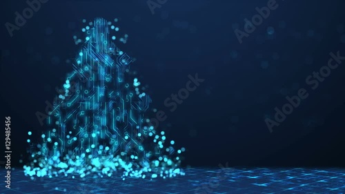 Wallpaper Mural Abstract Technology Christmas Tree Background - Blue Loopable Animation 4k. Torontodigital.ca