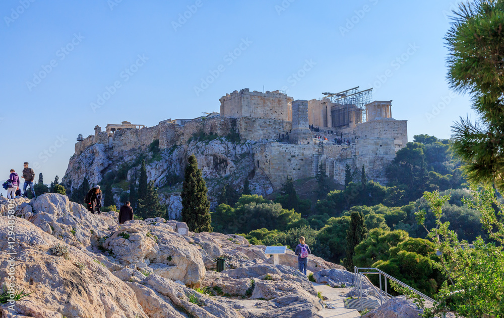 Greece, Athens, Acropolis, December 21, 2013. View of the Acropolis and the Parthenon. Editorial.