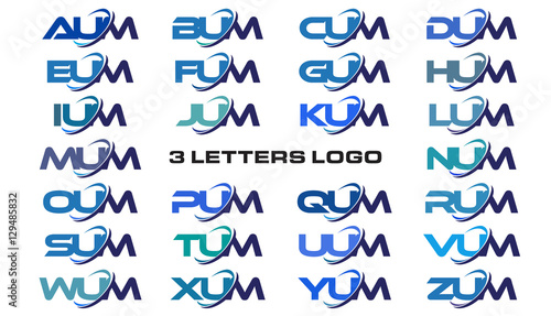 3 letters modern generic swoosh logo AUM, BUM, CUM, DUM, EUM, FUM, GUM, HUM, IUM, JUM, KUM, LUM, MUM, NUM, OUM, PUM, QM, RM, SM, TM, UM, VM, WM, XM, YM, ZUM
