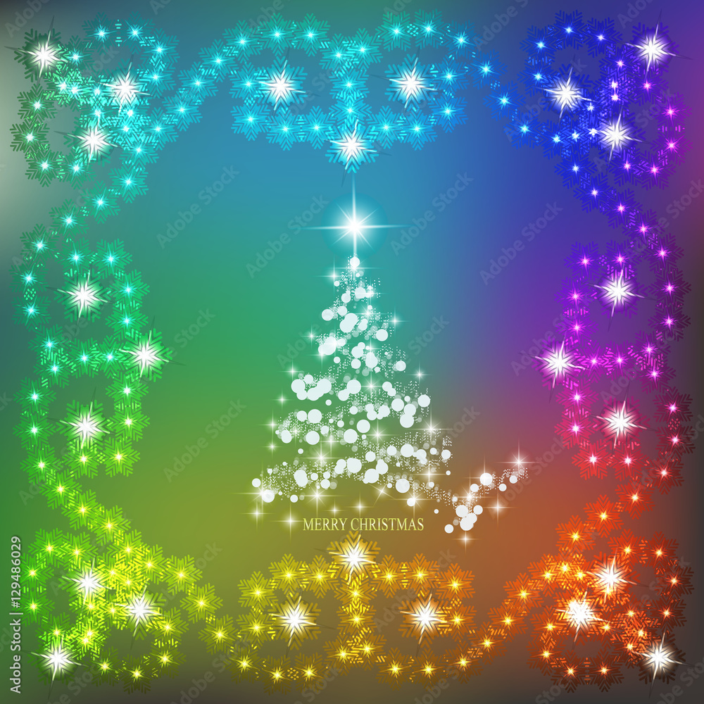 Abstract waves background with christmas tree and garlands. Illustration in different colors. Abstract waves background with christmas tree and garlands. Illustration in different colors.