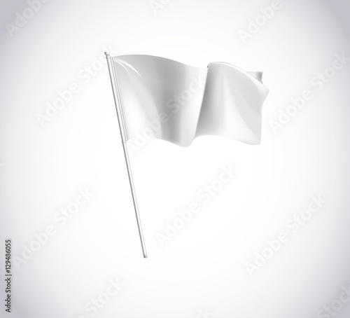 White flag on flagpole isolated on white background.  Flag flyin