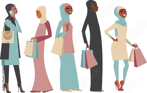 Muslim ladies with shopping bags