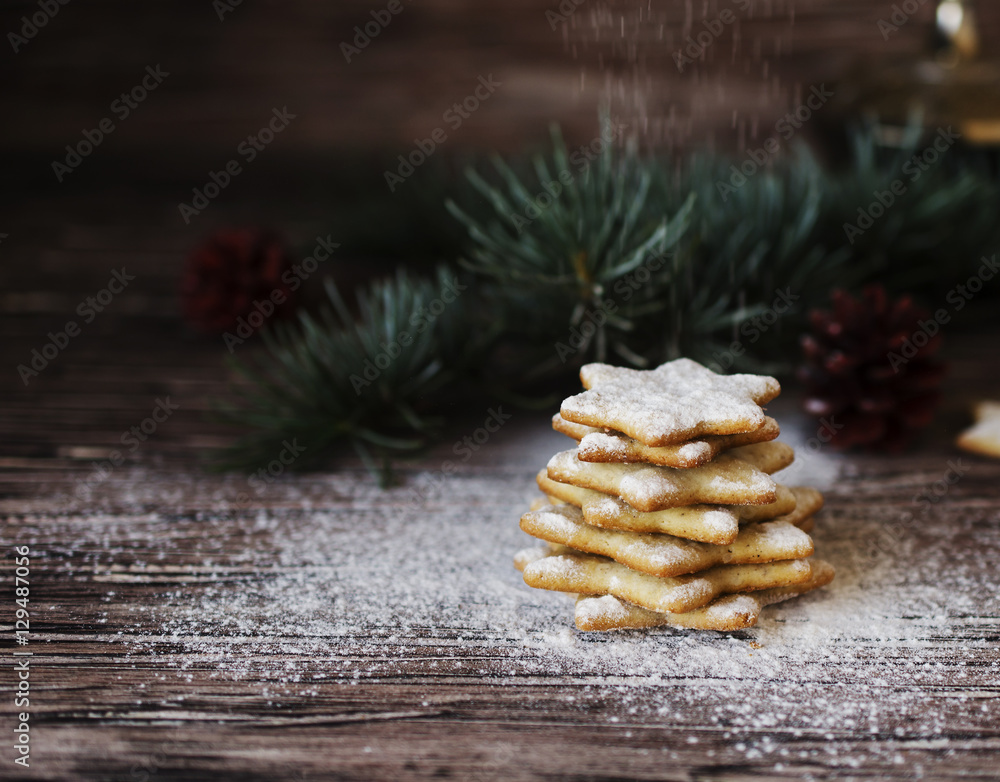 Christmas or new year gingerbread cookies in a wooden box Christmas or new year gingerbread cookies in a wooden box