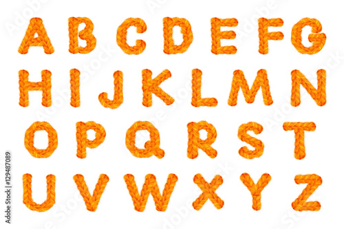 Alphabet crochet on New year's, holiday, isolated  white background