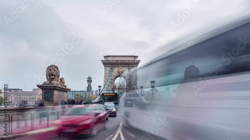 Time lapse. Traffic on Chain bridge. Budapest, Hungary