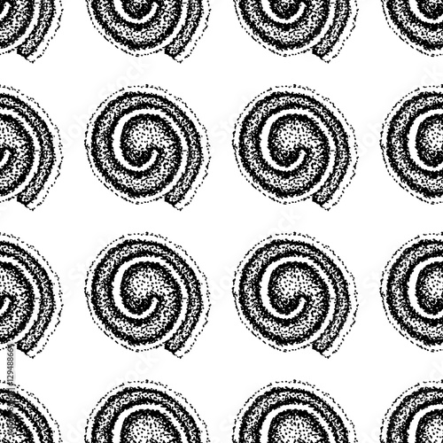 Seamless pattern of spirals and dots.