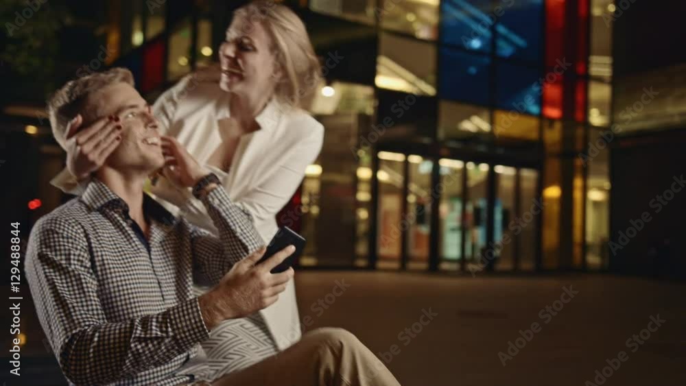 Adorable, cheerful couple in the romantic mood Adorable, cheerful couple in the romantic mood