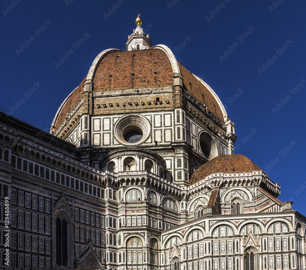 architectural decor and dome of the Cathedral Santa Maria del Fiore in Florence, Italy. 