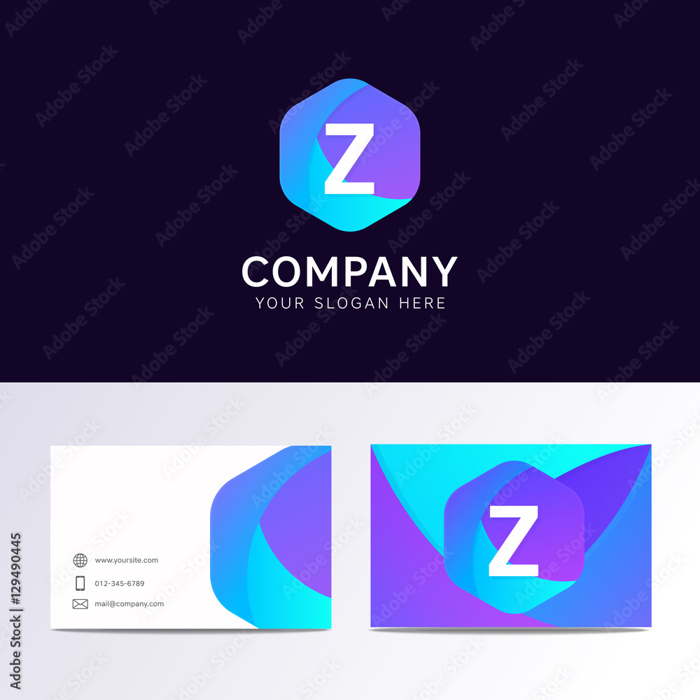 Abstract flat Z letter logo iconic sign with company business ca Stock